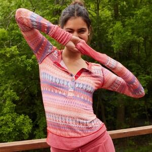 Free People Rally Rib Henley Top FP Movement Size XS Multicolor